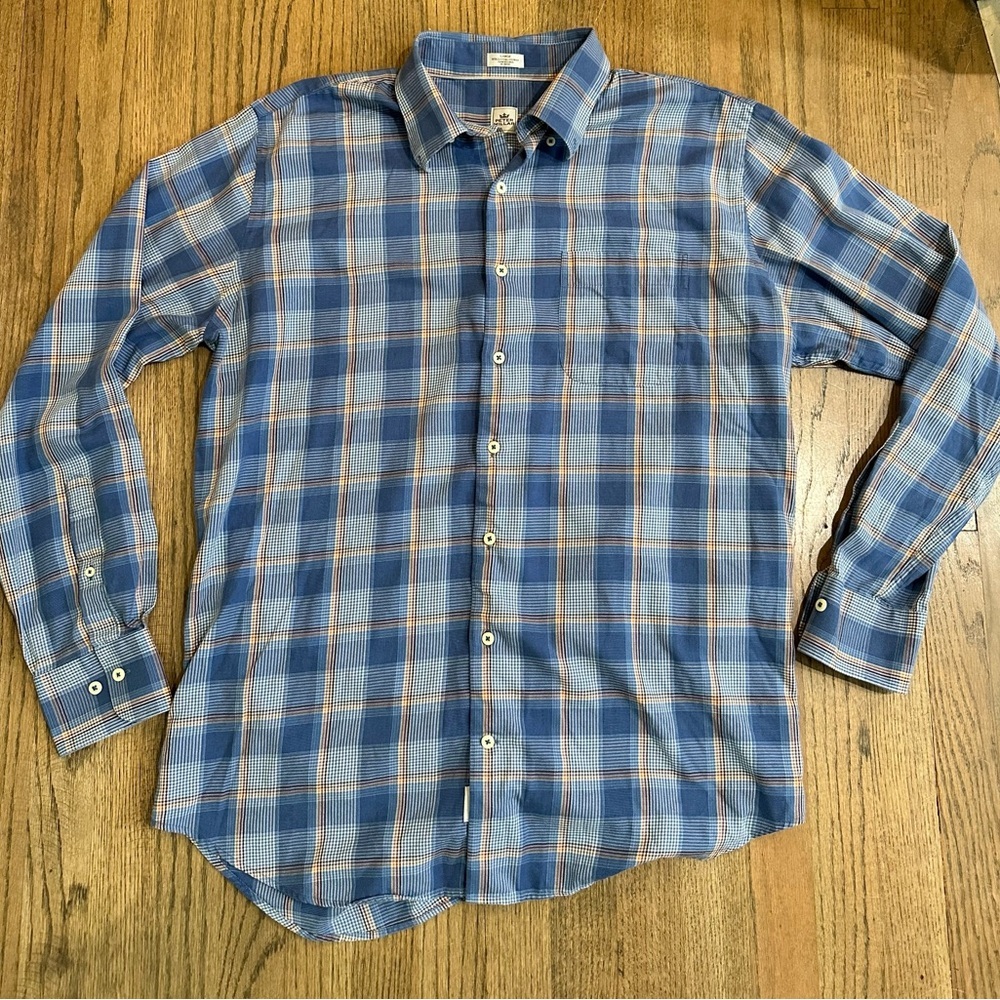 Peter Millar Button Down Long Sleeve Cotton Wool Blend Shirt-Size Large